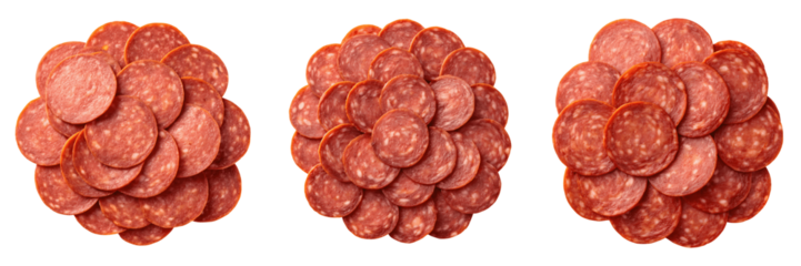 Set For Pepperoni slices isolated on transparent background are displayed