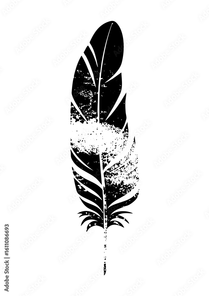 Poster vector elegant feather with distressed texture.