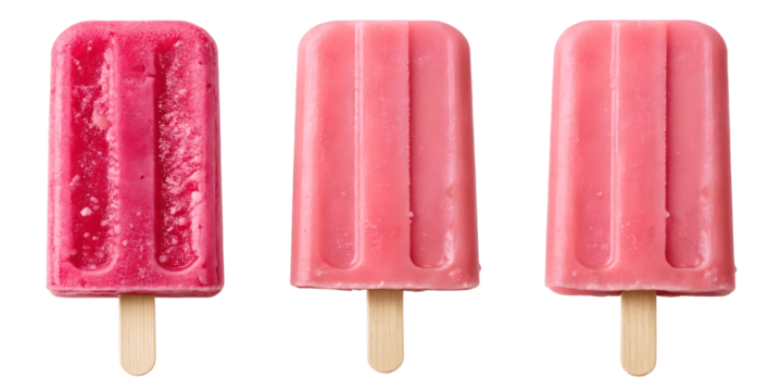 Set For pink strawberry popsicles isolated on transparent background