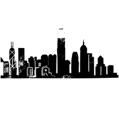 Fototapeta premium Vector Black silhouette of a modern cityscape with iconic building shapes.