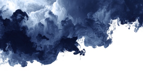 Dark blue ink diffusing in water isolated on transparent background