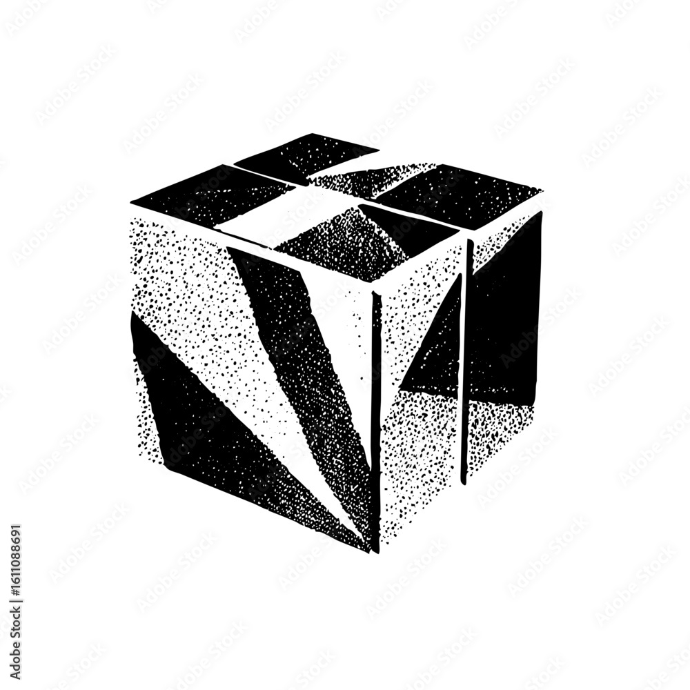 Poster vector abstract geometric cube with dotted texture.