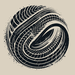  High-contrast black and white circular abstract artwork featuring intricate patterns, curved lines, and bold brushstroke details, evoking feelings of motion and creativity in a modern