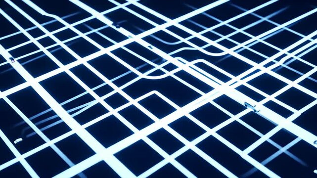 Abstract glowing blue grid on a dark background, showing connections and patterns