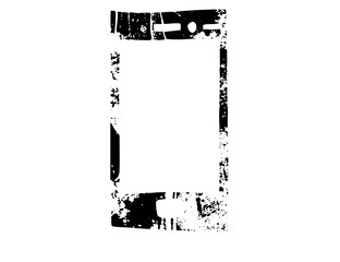 Vector Abstract rectangular frame with distressed edges and cutouts.