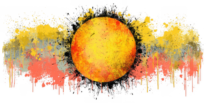 A vibrant sunburst explodes with colorful paint splatters