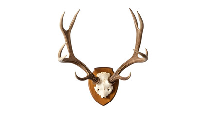 Deer antlers trophy mount taxidermy hunting decor wall art rustic lodge cabin decoration home animal skull on transparent background