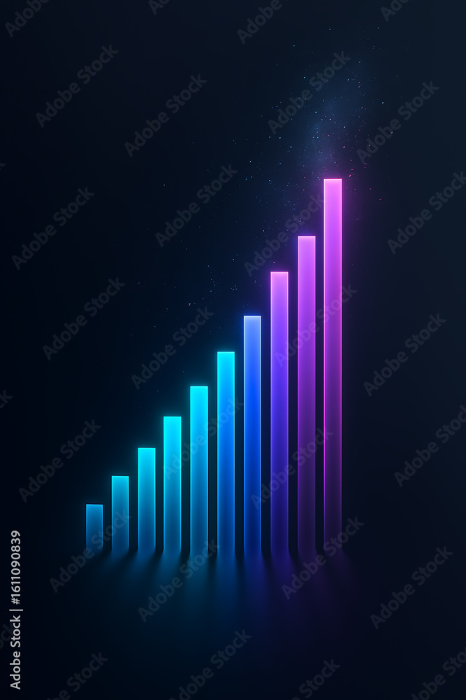 Poster dynamic growth chart with vibrant neon colors symbolizing success and progress visually