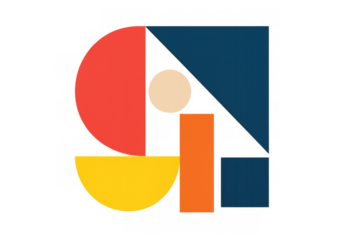 Vibrant geometric shapes forming dynamic abstract design against transparent backdrop