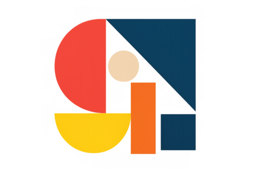 Vibrant geometric shapes forming dynamic abstract design against transparent backdrop