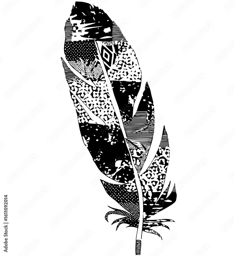 Poster vector intricate feather features diverse patterned sections.
