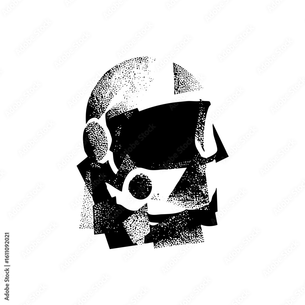 Poster vector abstract robotic head with dotted texture.