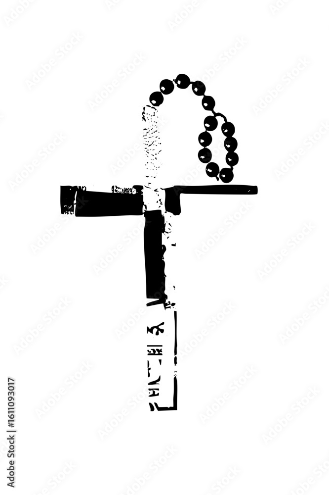 Aufkleber vector abstract cross with rosary beads and script.