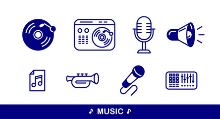 Music and sound producing vector detailed icons set, recording studio mix audio, audio engineering bundle.
