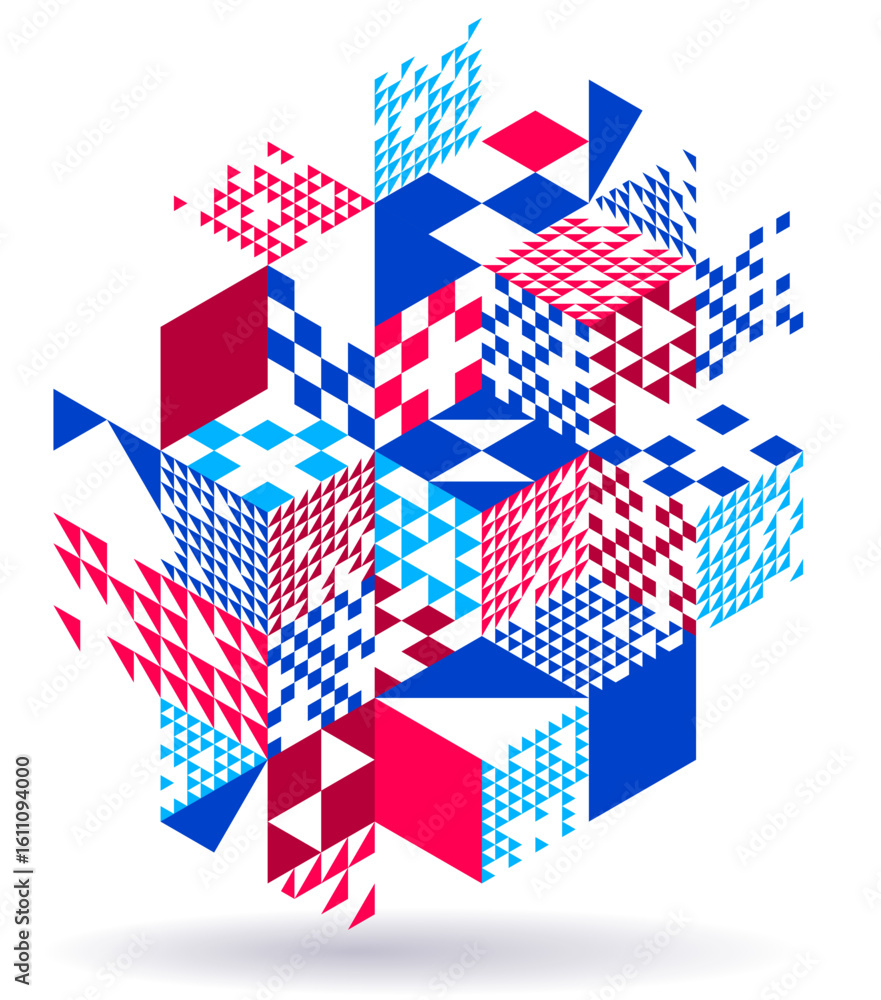 Poster abstract vector wallpaper with 3d isometric cubes blocks, geometric construction with blocks shapes 