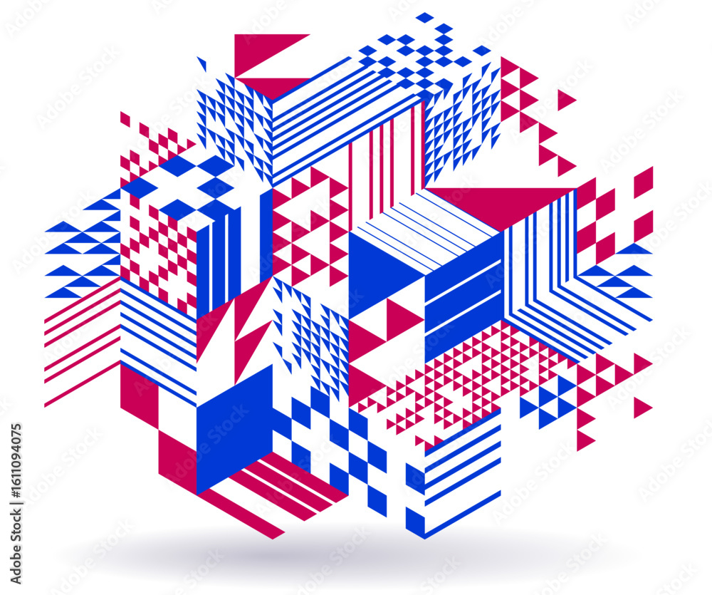 Poster abstract vector wallpaper with 3d isometric cubes blocks, geometric construction with blocks shapes 