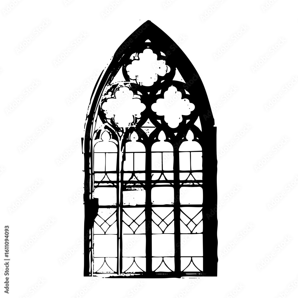 Poster vector detailed gothic window with pointed arches and tracery.