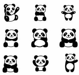 Panda Head Icon Set – Cute Minimalist Animal Design