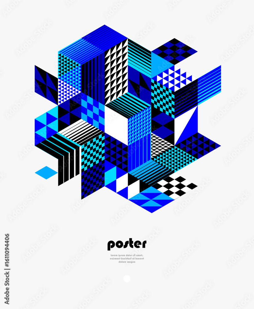 Poster isometric 3d cubes vector abstract geometric background, abstraction art polygonal graphic design wa