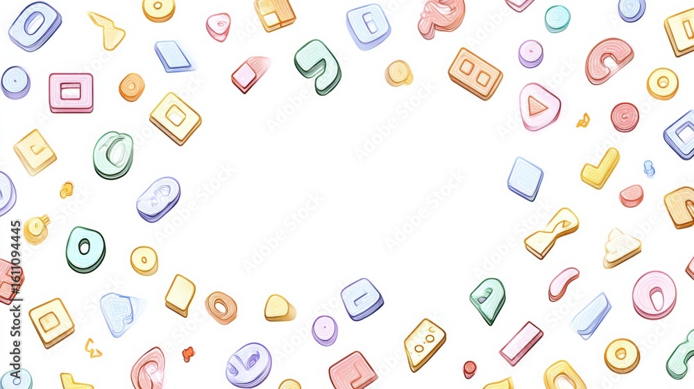 Poster stylized slot machine symbols pattern in pastel colors with blank space on the right side for additi