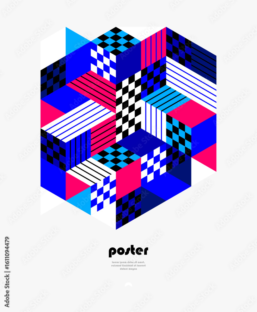 Poster 3d isometric cubic design vector geometric abstract background, modern city abstraction theme, const