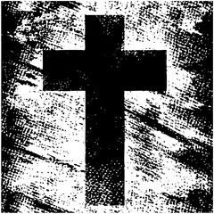 Vector Bold black cross with distressed texture.