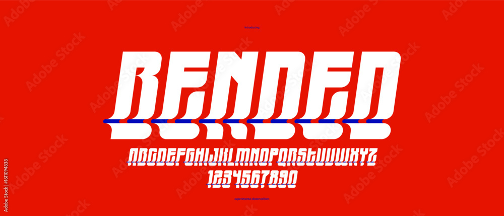 Poster bended and deformed display font for logos and posters, vector distorted and twisted typeface for he