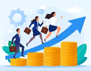 Obraz premium Teamwork and Financial Growth: Climbing the Ladder of Success 