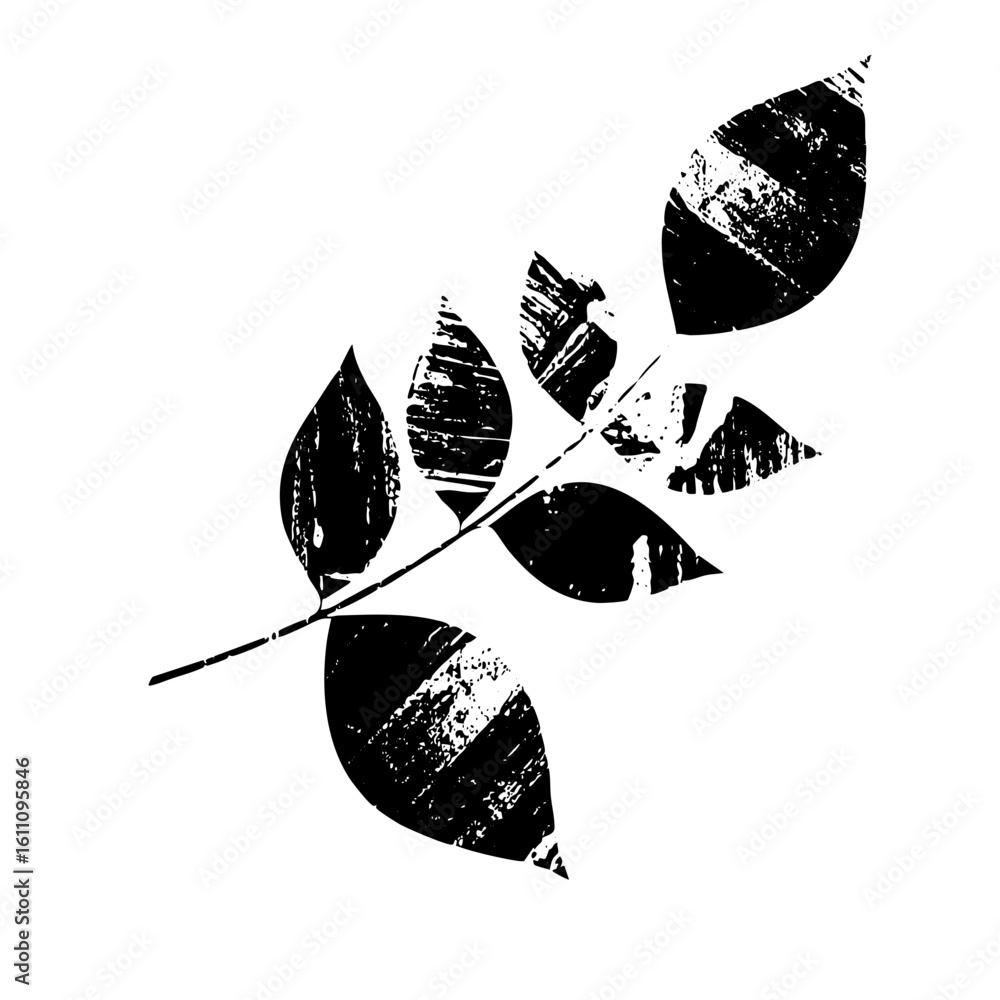 Poster vector elegant leaf branch with textured shapes.