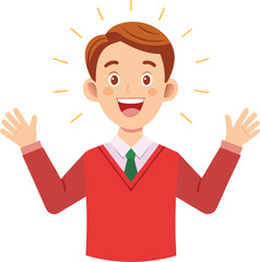 Excited young man with hands raised in celebration cartoon illustration