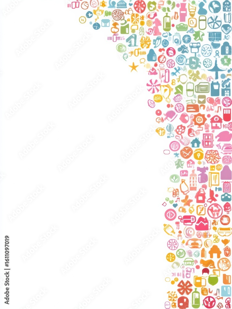 Poster stylized slot symbols pattern in pastel tones with a blank right side for creative design and custom