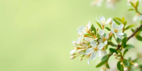 Delicate white blossoms and vibrant green foliage softly contrast against a pastel green backdrop,  wallpaper,  elegant