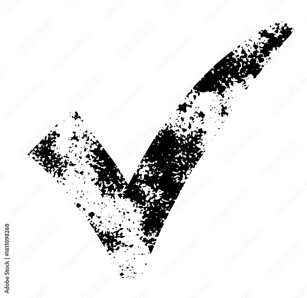 Poster vector distressed check mark signifies completion and validation.