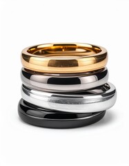 A collection of elegant rings in various metals, showcasing luxury and style for fashionable accessories and jewelry enthusiasts.