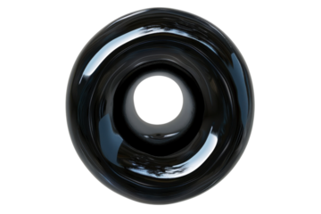 Glossy black donut on transparent background