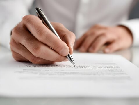Person writing with pen on document. - Powered by Adobe