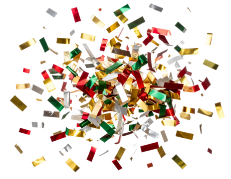 Colorful Metallic Holiday Confetti Burst Isolated on Transparent Background PNG