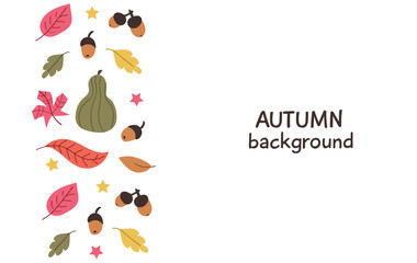 Autumn background banner with leaves, acorns, pumpkin and mushrooms