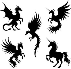 dragon, phoenix, tattoo, design vector bundle