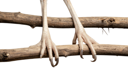 Close-up of bird claws on branch isolated on transparent background. Png