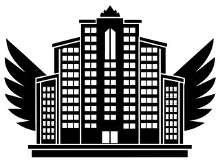 Obraz premium Building Silhouette Vector - Black Office Structure Icon