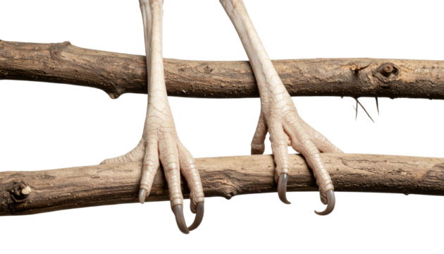 Close-up of bird claws on branch isolated on transparent background. Png
