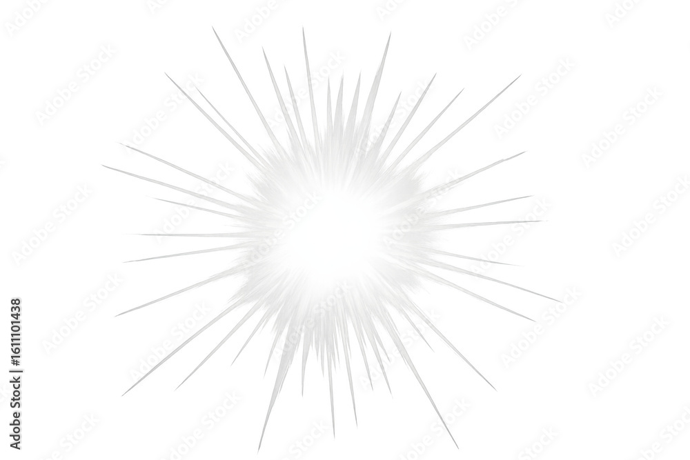 Poster bright white starburst radiating with vibrant rays of light on a transparent background, creating an