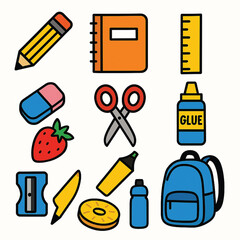 Simple & Colorful School Essentials Clip Art