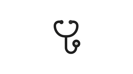 Black filled stethoscope icon, centered, isolated on white background, flat vector style