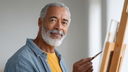 Senior african american man painting in art studio creative environment
