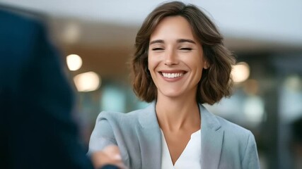 Professional woman making a strong first impression during a job interview with an HR manager.