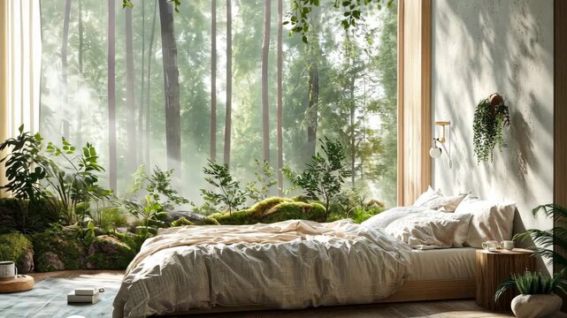 Stylish bedroom with a large bed. Selective focus. dizain.