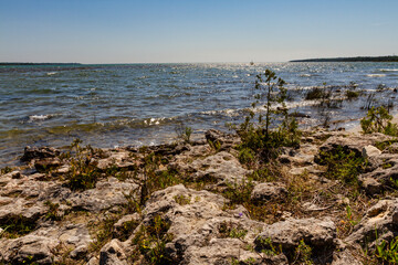 Lake Huron. The wild rocky coastline of the Bruce Peninsula. Ontario, Canada