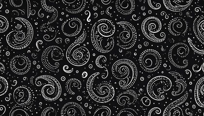 Fototapeta premium Black and white paisley pattern with intricate swirls and dots evoking elegance